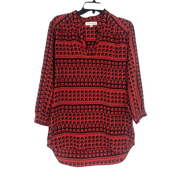 Amanda Uprichard Silk Tunic Top Red Black Art To Wear Long Sleeve Artsy Size P S - Picture 1 of 10